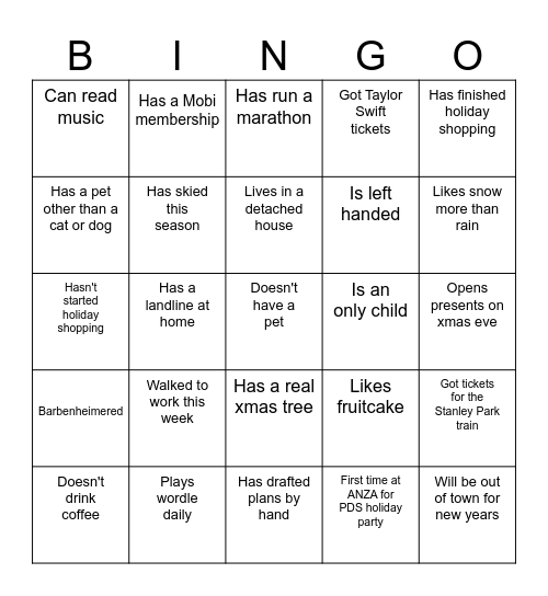 Hootenany Mingle Bingo 1 Bingo Card
