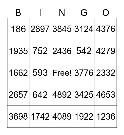 Bingo 1-5000 Bingo Card