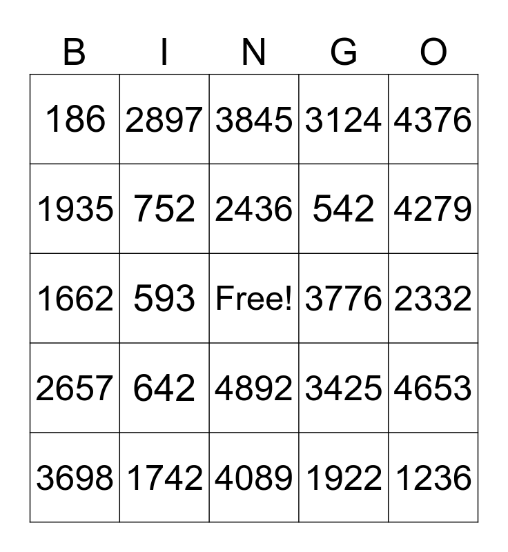 Bingo 1-5000 Bingo Card