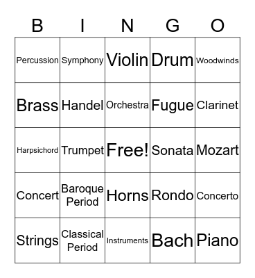 Baroque Bingo Card