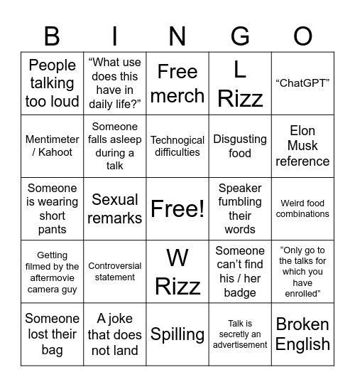 SNiC Bingo Card