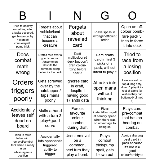 MTG Limited Bingo Card