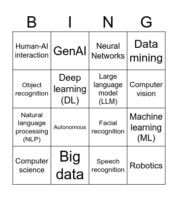 Disciplines of AI Bingo Card