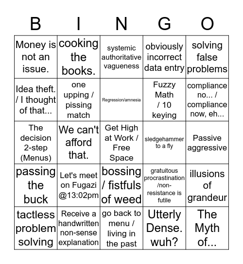 Dumpster Fire Bingo Card