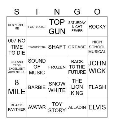 878 MIXED UP MOVIES Bingo Card