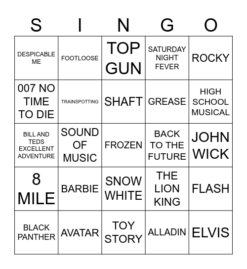 878 MIXED UP MOVIES Bingo Card