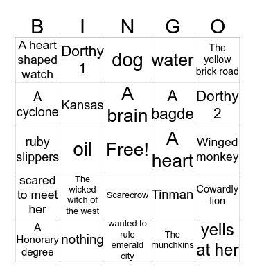 Wizard of Oz Bingo Card