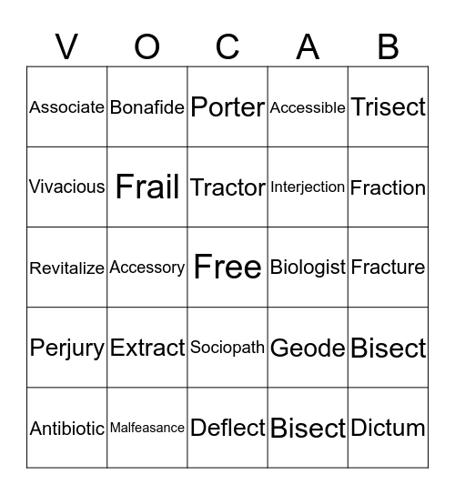 Root Word Bingo 4 Bingo Card