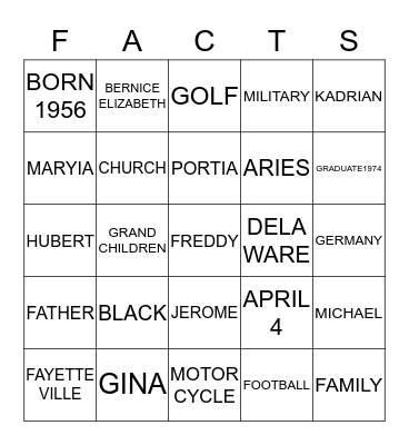 FREDDIE  Bingo Card