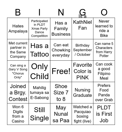 Ultimate Filipino Human Bingo Card