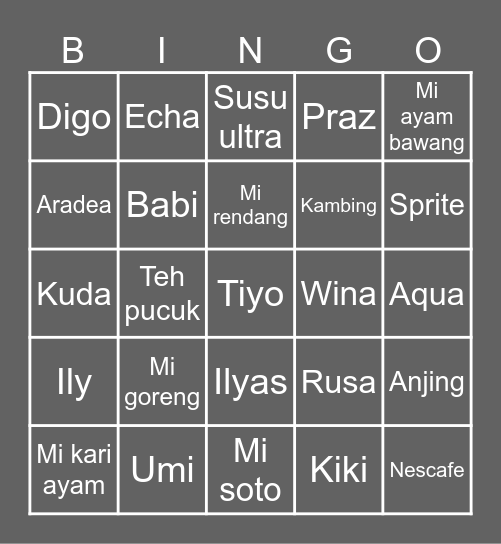 Punya japra Bingo Card