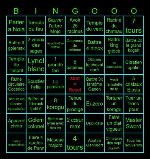 Zelda Totk Bingo Card