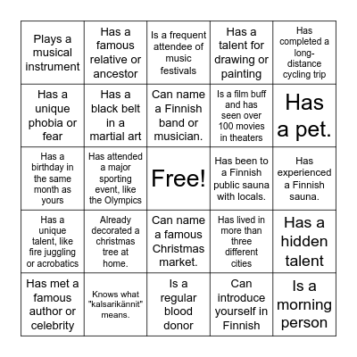 Ask around and write names of five people who is present and suitable :D Bingo Card