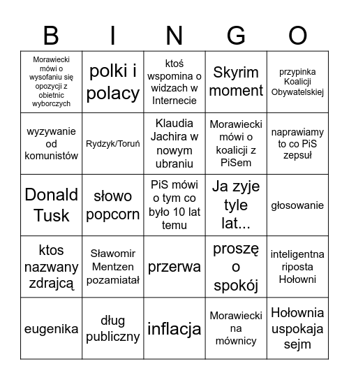 Bingo sejmowe Bingo Card