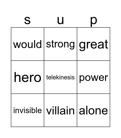 Superpower bingo Card