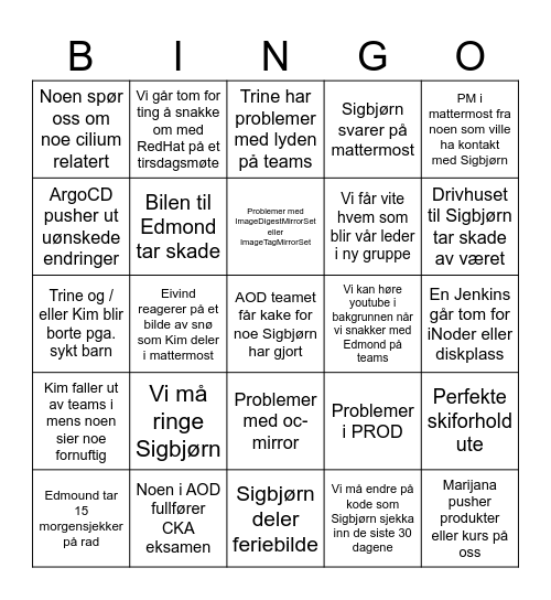 Siggen drar til granka BINGO Card