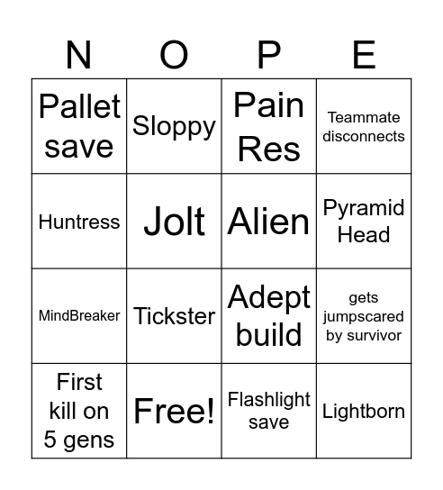 Toxic DbD BINGO Card