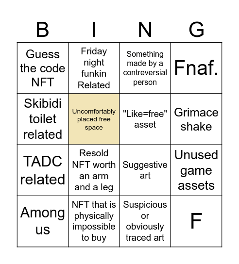 Julian's Editor asset shop bingo Card