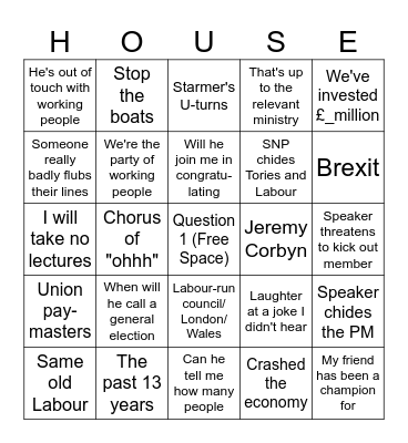 PMQs Bingo Card