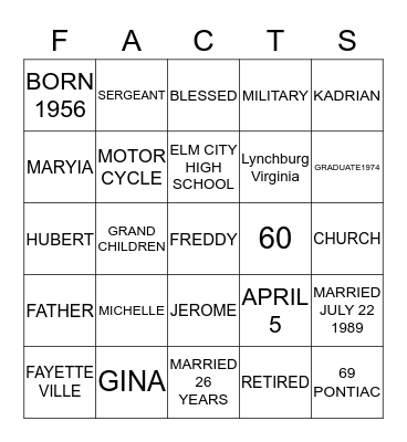 FREDDIE  Bingo Card