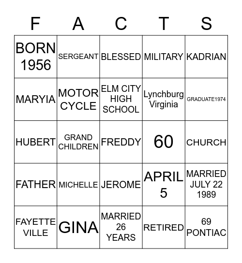FREDDIE  Bingo Card