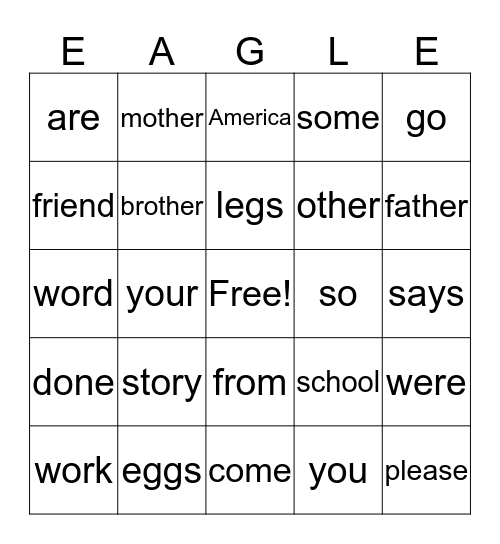 Read Well 1b Bingo Card