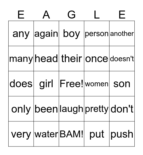 Read Well 1c Bingo Card