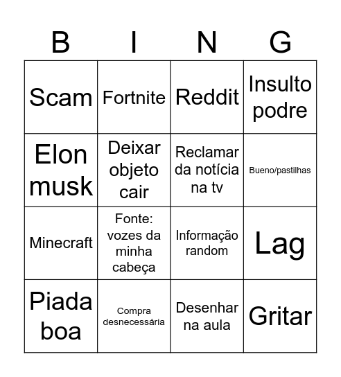 Pedro Bingo Card