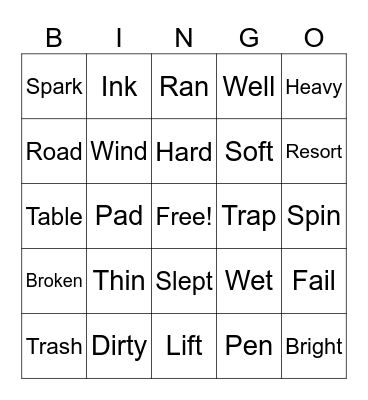 Word Bingo Card