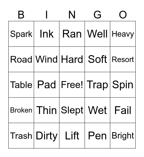 Word Bingo Card