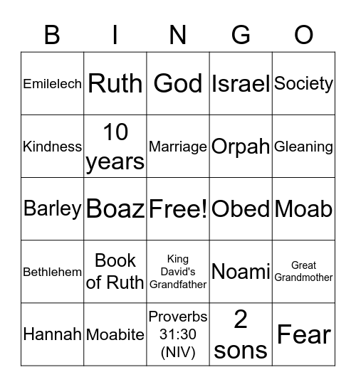 Book of Ruth Bingo Card