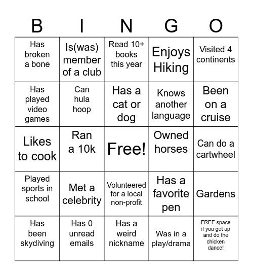 Team Building Bingo Card