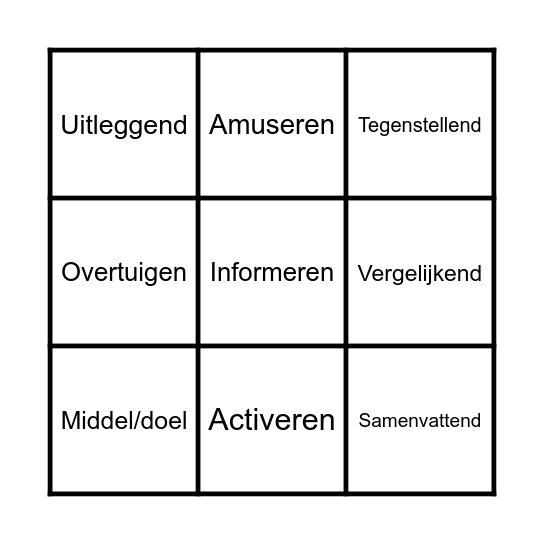 Tekstverbanden en -doelen Bingo Card