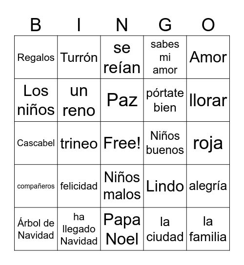 Los villancicos Bingo Card