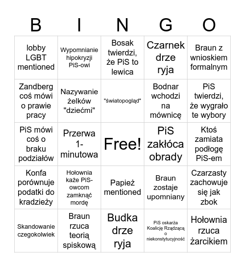 Sejmowe bingo Card
