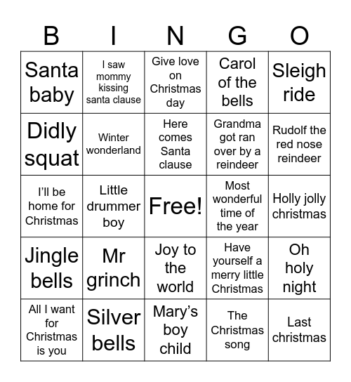 Christmas song  Bingo Card