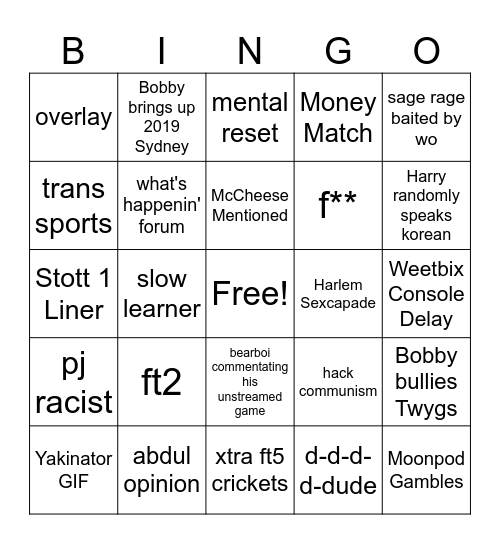 The Bois Bingo Card