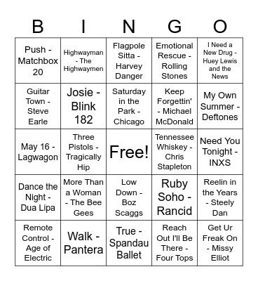 Song Bingo Card