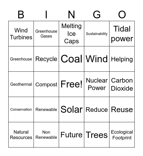 Sustainability Bingo Card