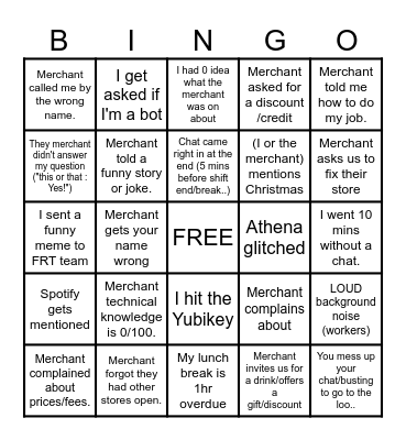 CUSTOMER SERVICE BINGO Card