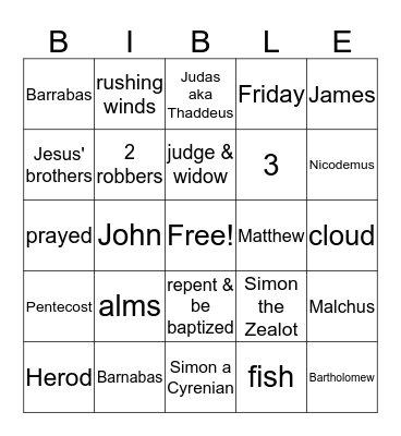 Bible Bingo Card