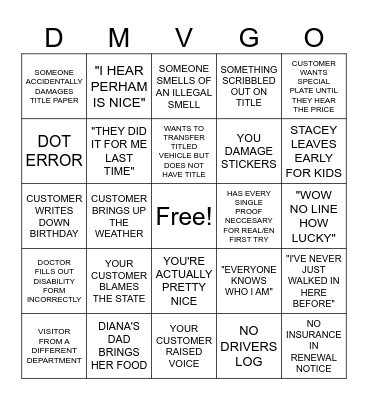 DMV BINGO Card