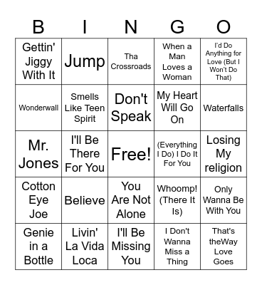 90's Music Bingo! Bingo Card