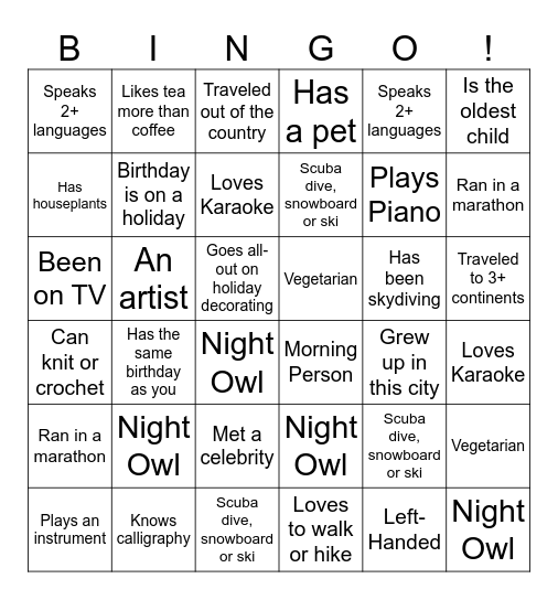 2023 Holiday Lunch Bingo Card