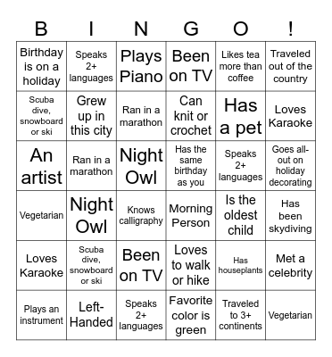 2023 Holiday Lunch Bingo Card
