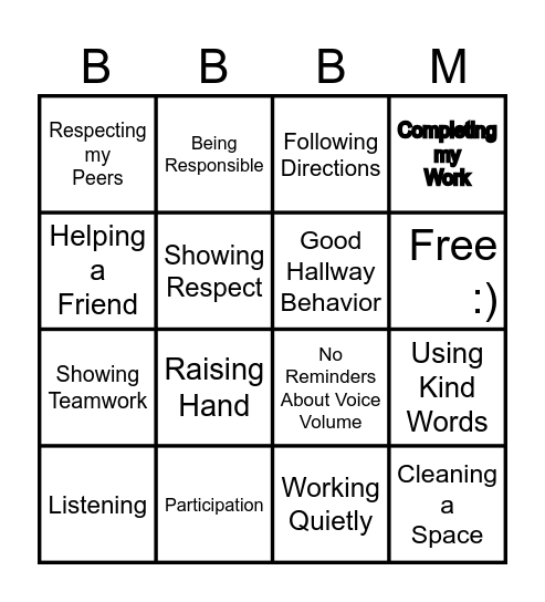 Best Behavior, Best Me Bingo Card