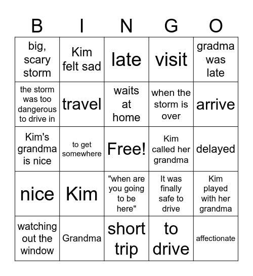 Kim waits for her gradma Bingo Card