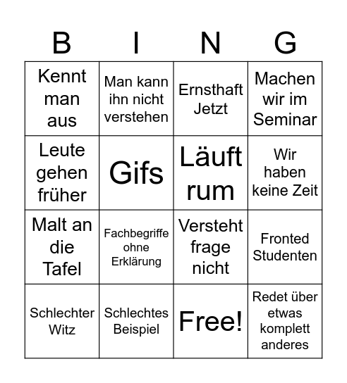 Fischer Bingo Card