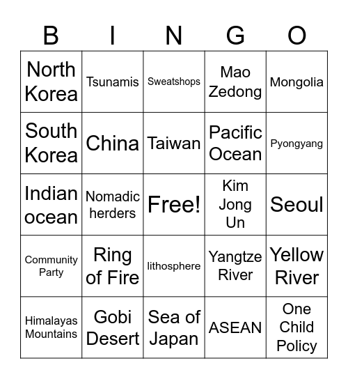 East Asia Bingo () Bingo Card