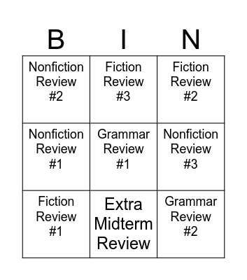 Language Arts Midterm Review Bingo Card